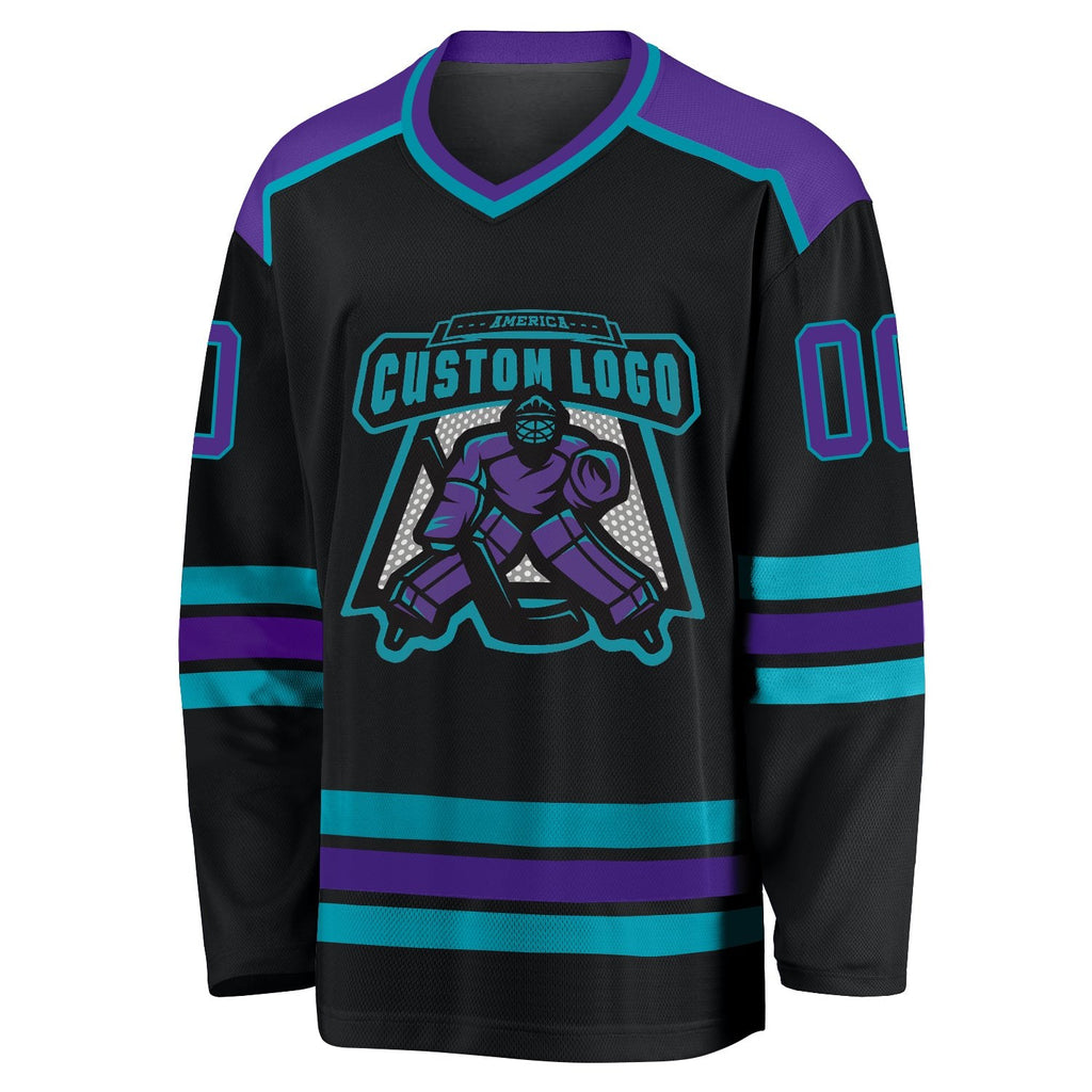 Custom Black Purple-Teal Hockey Jersey photo 3