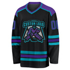 Custom Black Purple-Teal Hockey Jersey photo 3