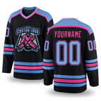 Custom Black Light Blue-Pink Hockey Jersey