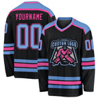 Custom Black Light Blue-Pink Hockey Jersey photo 1