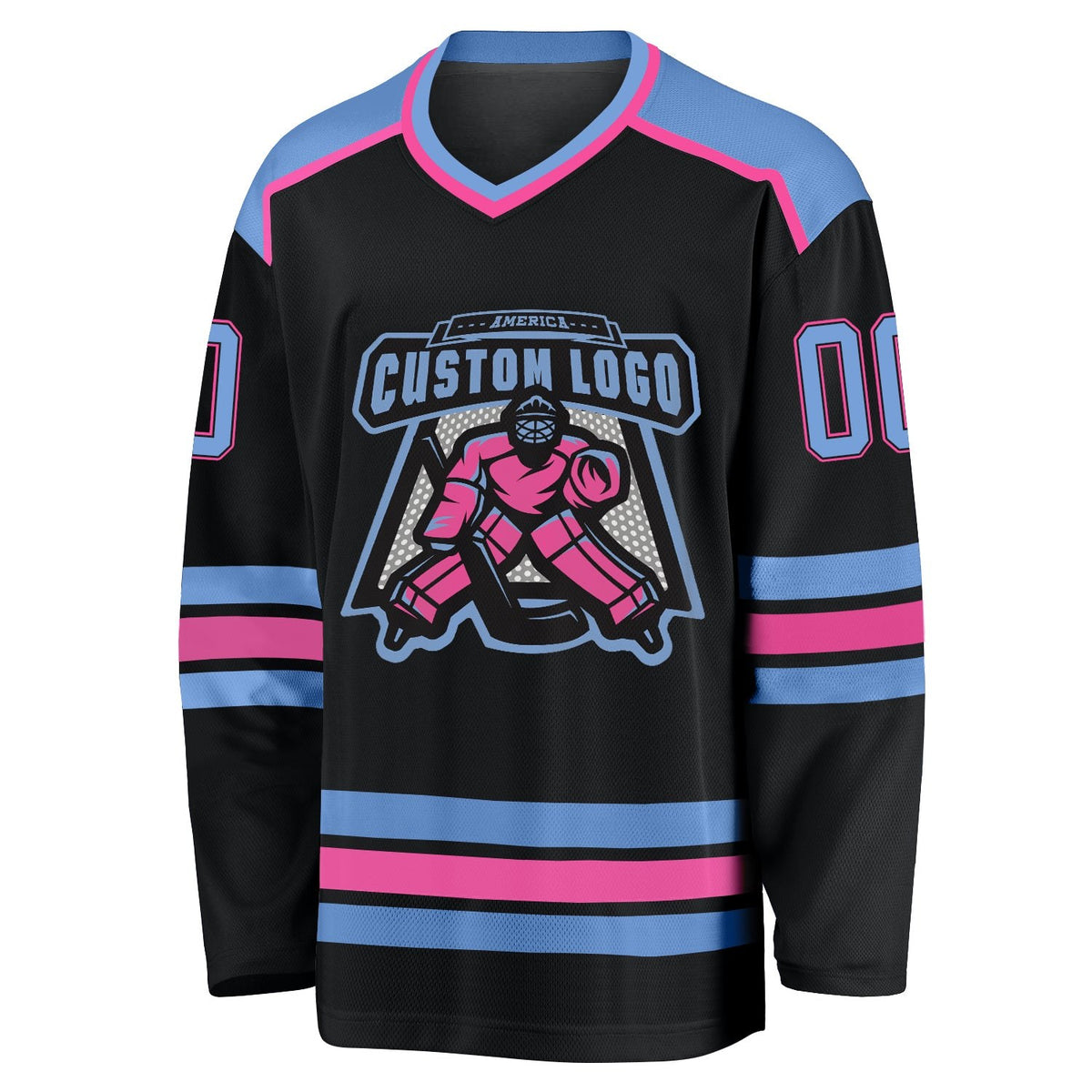 Custom Black Light Blue-Pink Hockey Jersey photo 2
