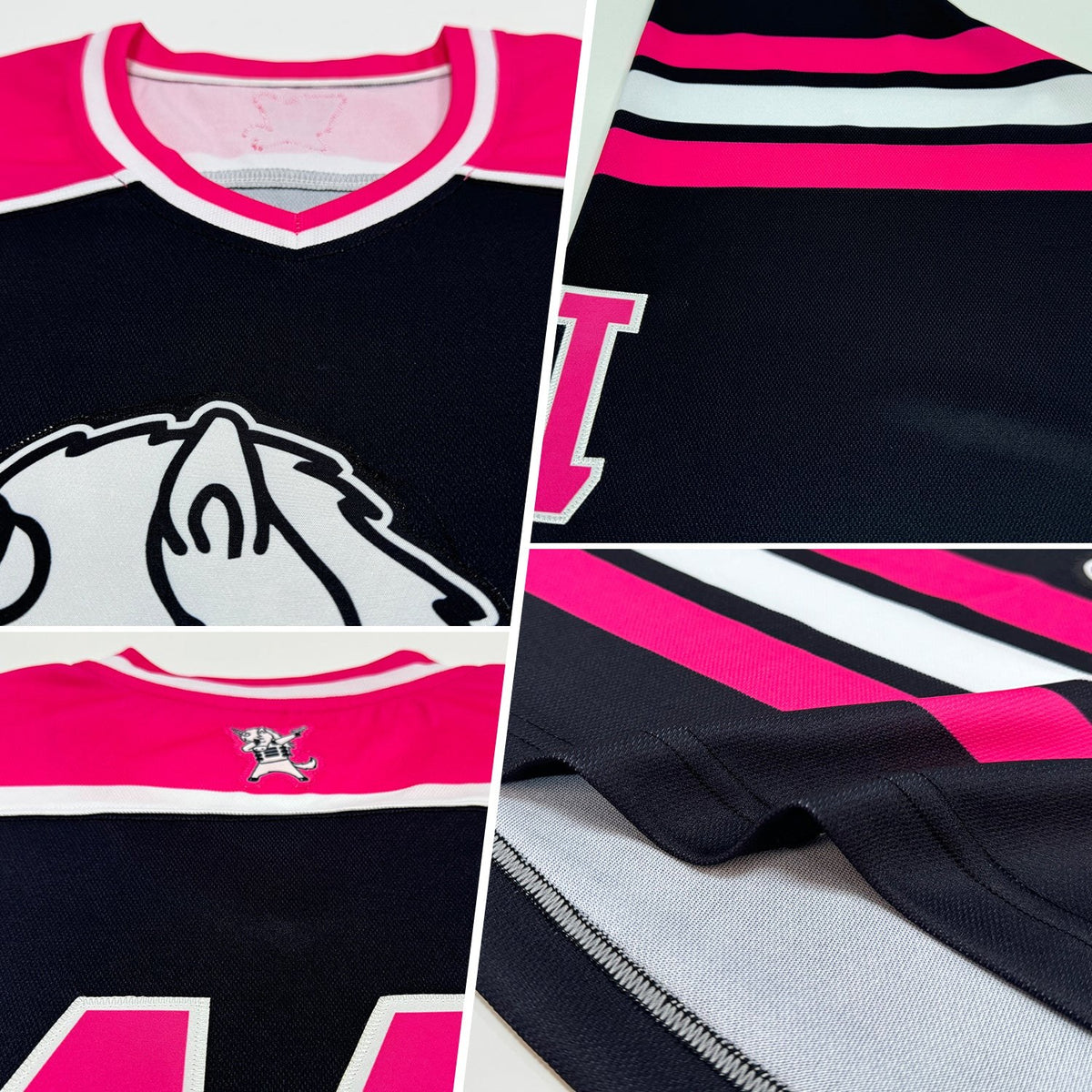 Custom Black Pink-White Hockey Jersey photo 2