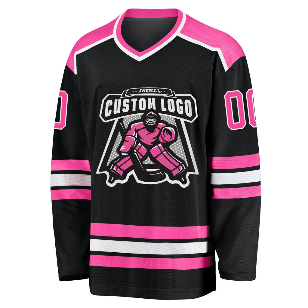 Custom Black Pink-White Hockey Jersey photo 3