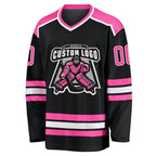 Custom Black Pink-White Hockey Jersey photo 3