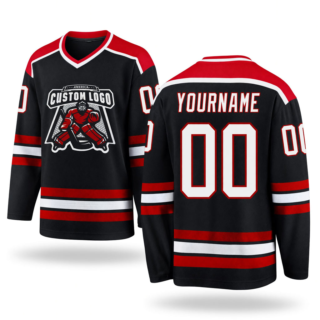 Custom Black White-Red Hockey Jersey