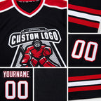 Custom Black White-Red Hockey Jersey detail