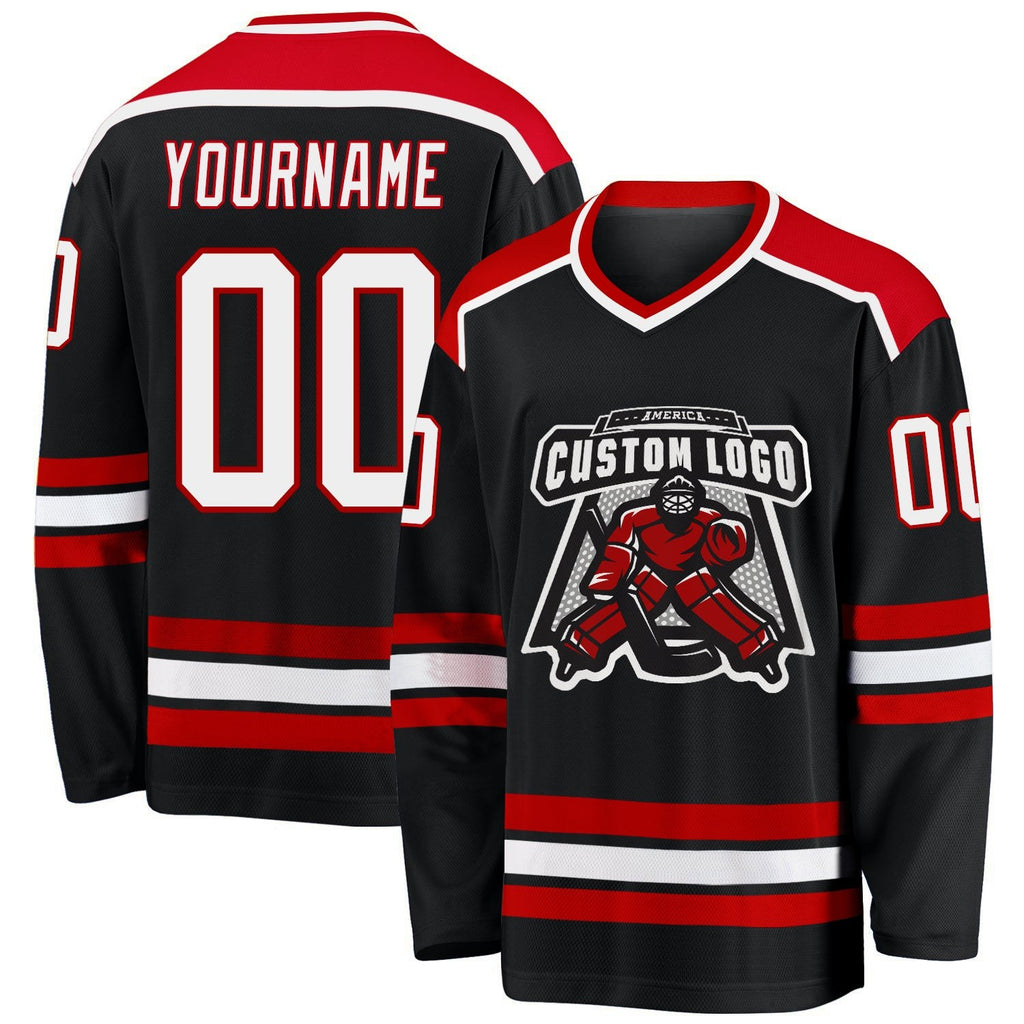 Custom Black White-Red Hockey Jersey photo 1