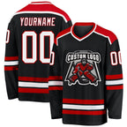 Custom Black White-Red Hockey Jersey photo 1