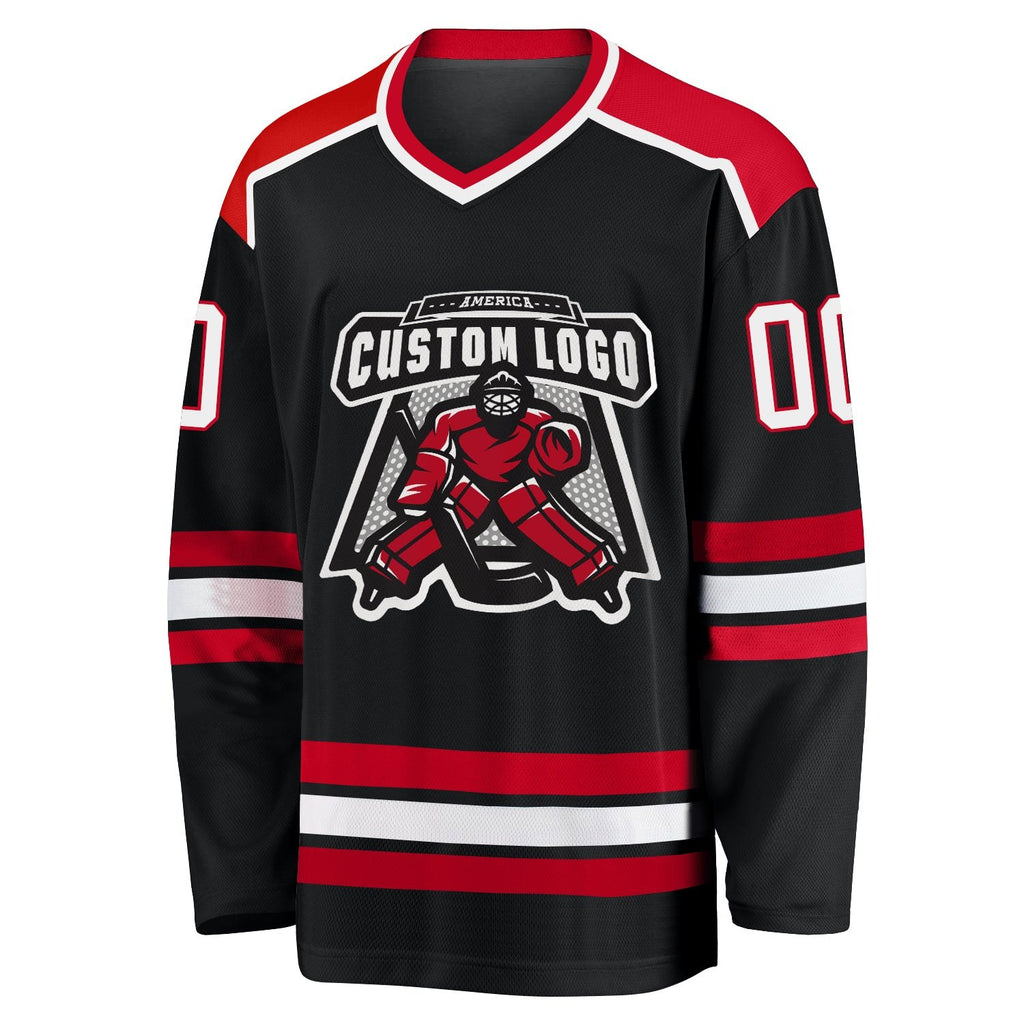 Custom Black White-Red Hockey Jersey photo 2