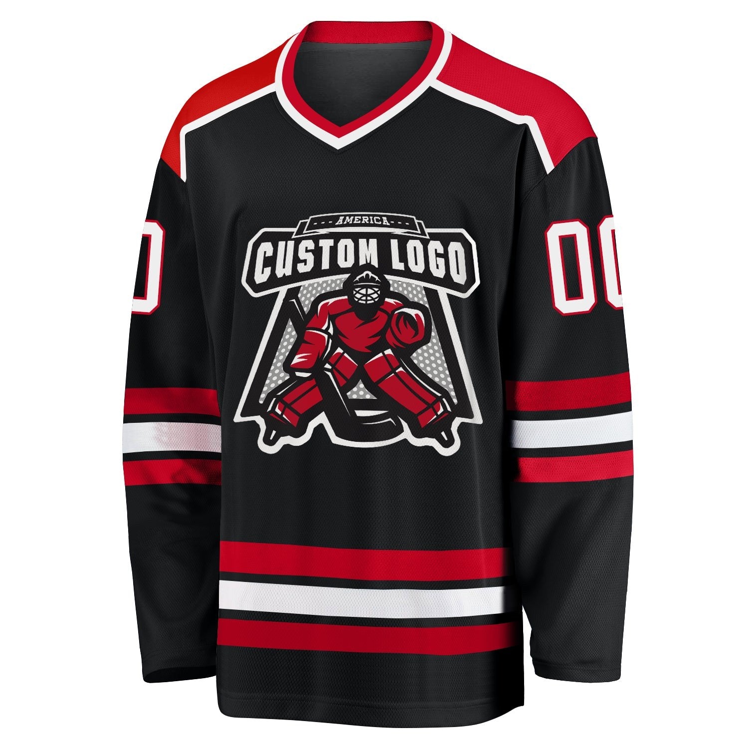 Custom Black White-Red Hockey Jersey photo 2