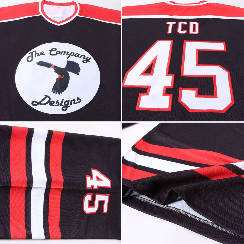 Custom Black White-Red Hockey Jersey photo 4