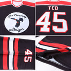 Custom Black White-Red Hockey Jersey photo 4