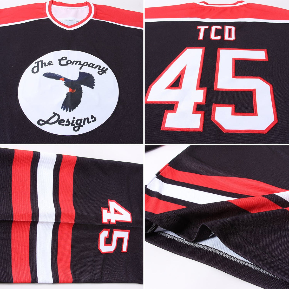 Custom Black White-Red Hockey Jersey photo 4