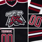 Custom Black Maroon-White Hockey Jersey detail
