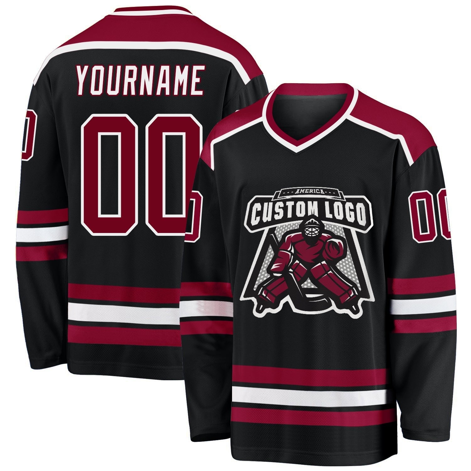 Custom Black Maroon-White Hockey Jersey photo 1
