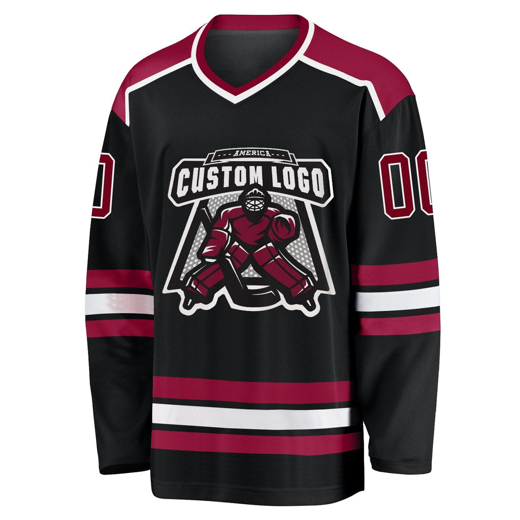 Custom Black Maroon-White Hockey Jersey photo 2