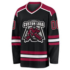 Custom Black Maroon-White Hockey Jersey photo 2