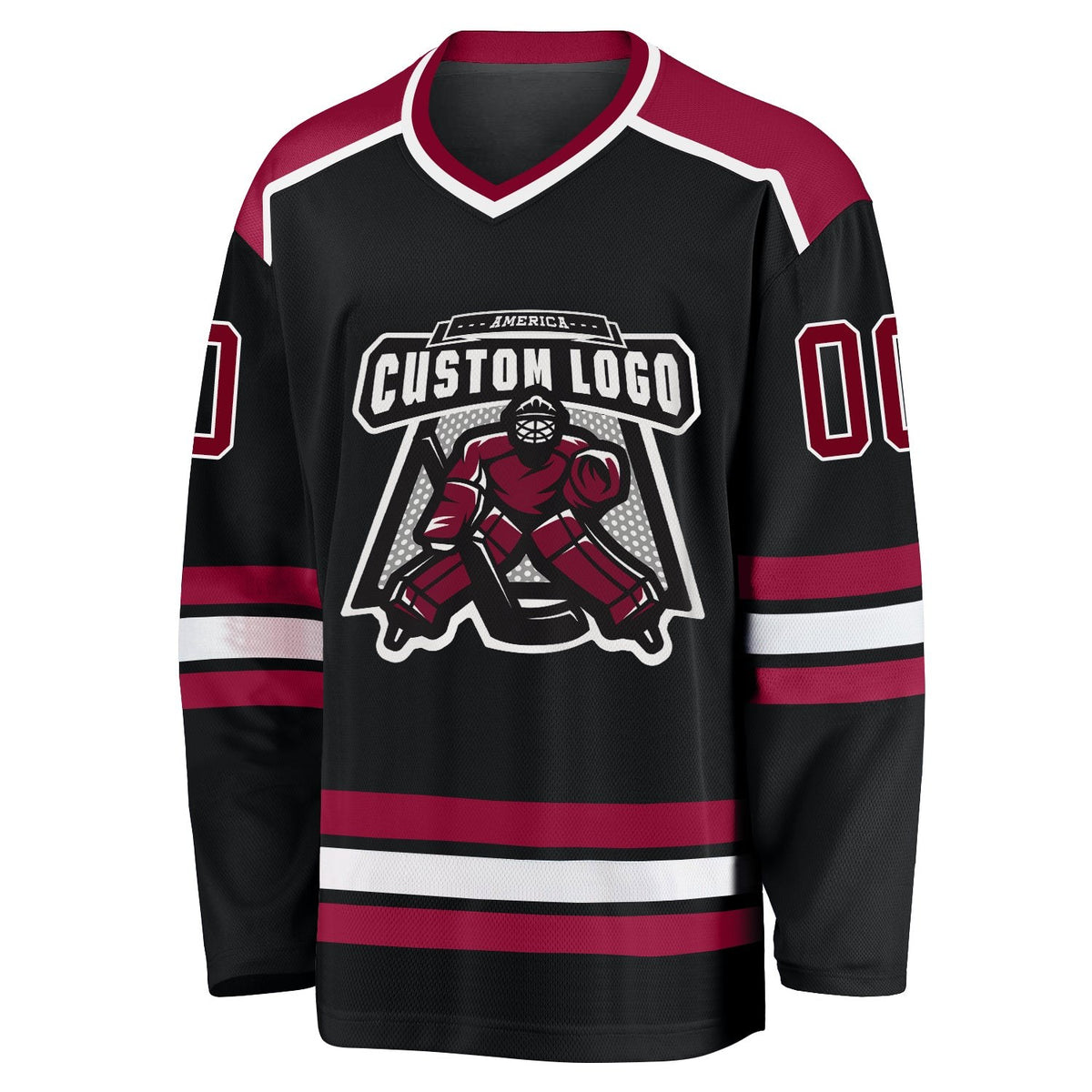 Custom Black Maroon-White Hockey Jersey photo 2
