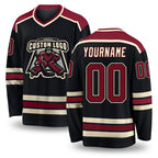 Custom Black Crimson-Cream Hockey Jersey