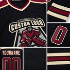 Custom Black Crimson-Cream Hockey Jersey detail