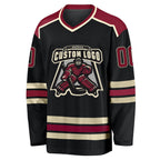 Custom Black Crimson-Cream Hockey Jersey photo 2