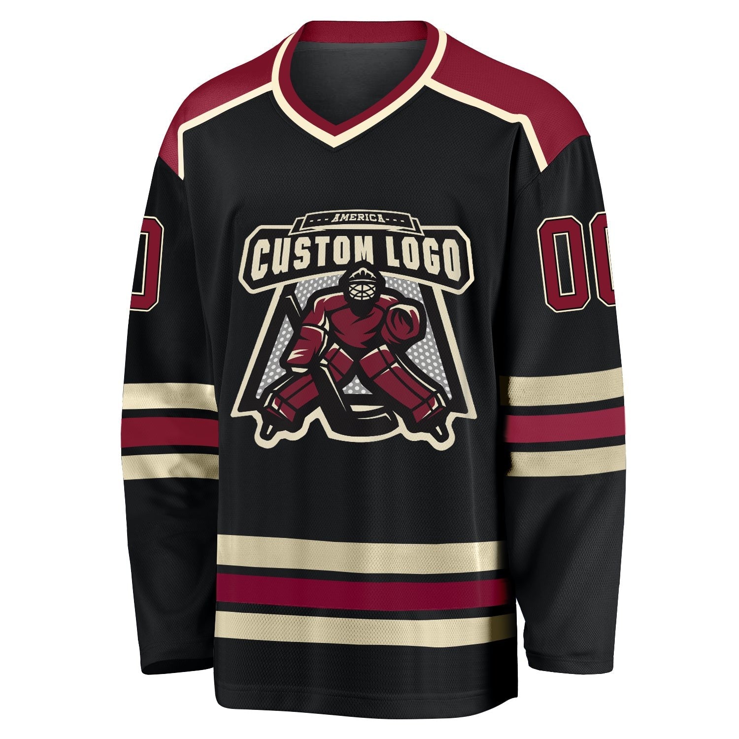Custom Black Crimson-Cream Hockey Jersey photo 2