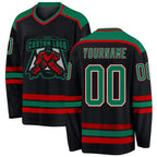 Custom Black Kelly Green White-Red Hockey Jersey