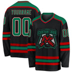 Custom Black Kelly Green White-Red Hockey Jersey photo 1