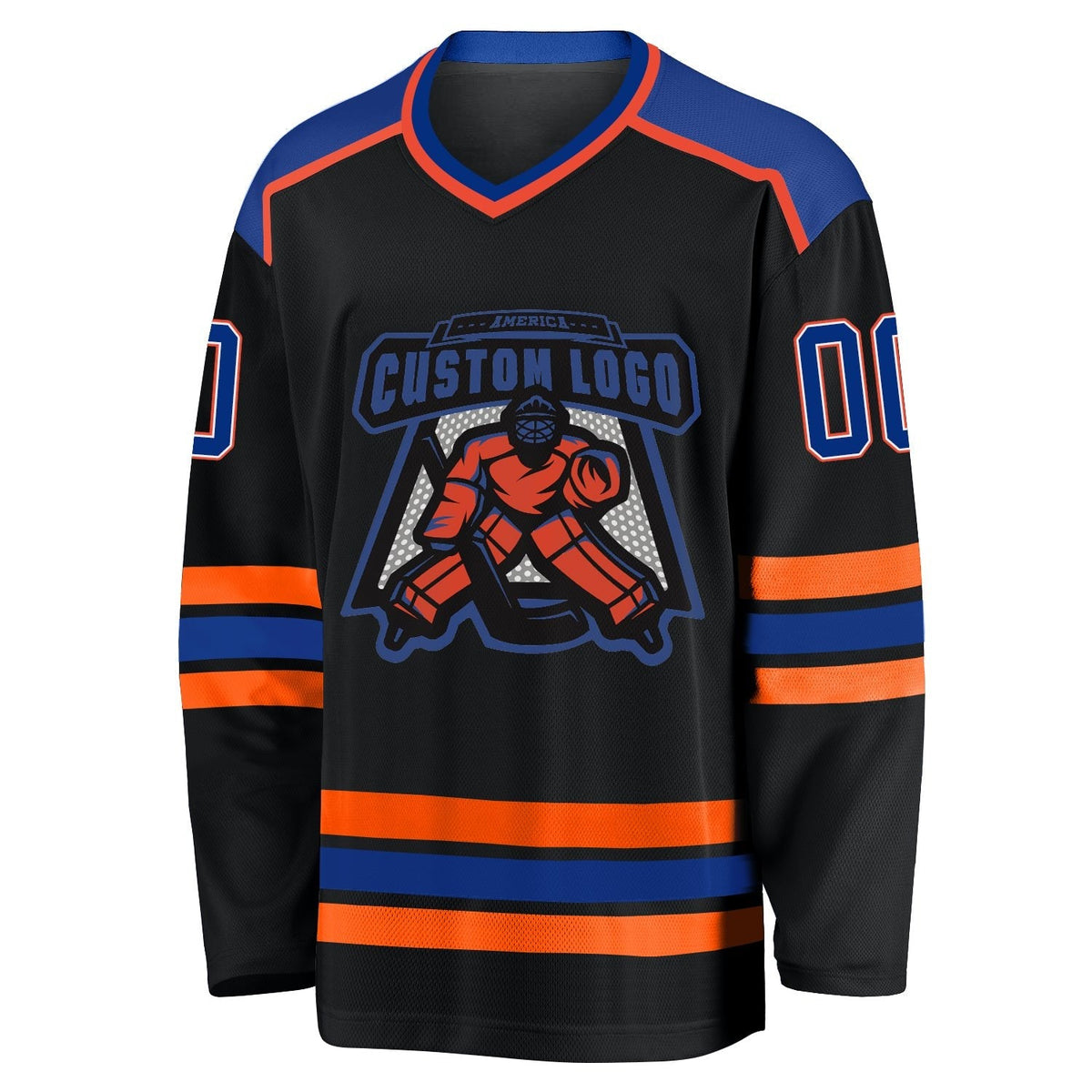 Custom Black Royal White-Orange Hockey Jersey photo 2