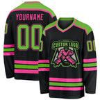 Custom Black Neon Green-Pink Hockey Jersey photo 1