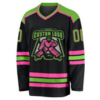 Custom Black Neon Green-Pink Hockey Jersey photo 2