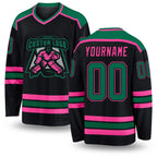 Custom Black Kelly Green-Pink Hockey Jersey