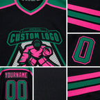 Custom Black Kelly Green-Pink Hockey Jersey detail