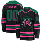 Custom Black Kelly Green-Pink Hockey Jersey photo 1
