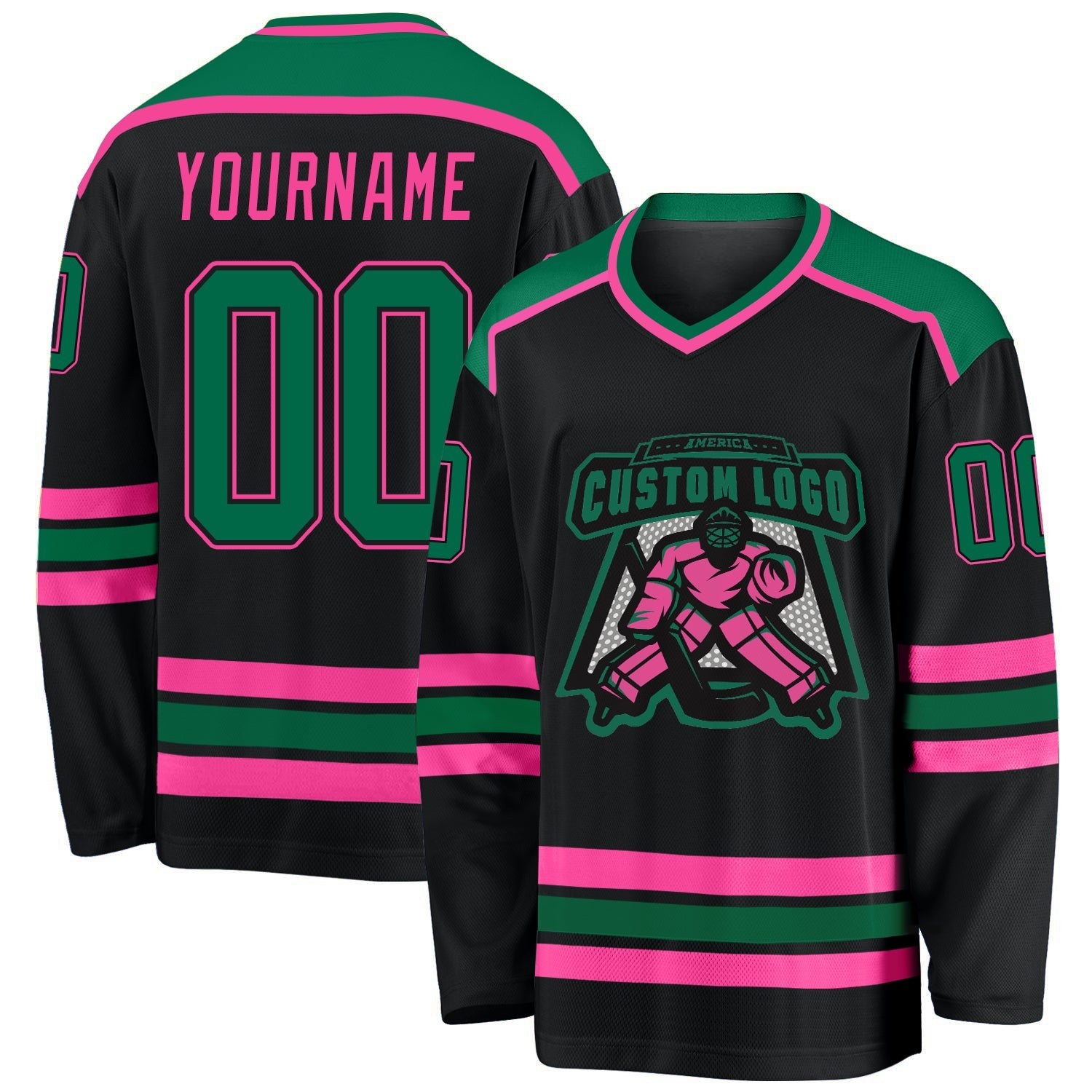 Custom Black Kelly Green-Pink Hockey Jersey photo 1