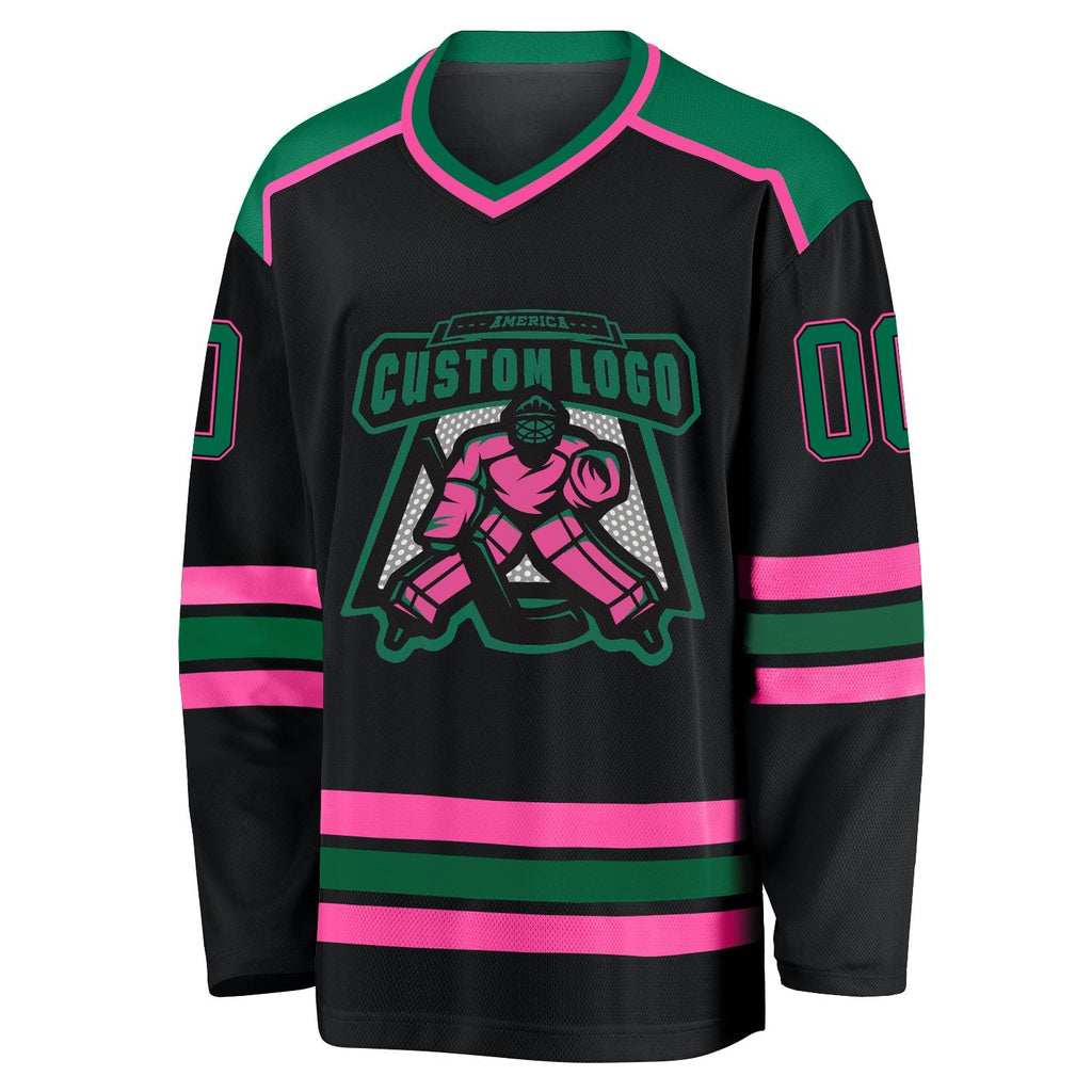 Custom Black Kelly Green-Pink Hockey Jersey photo 2
