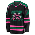 Custom Black Kelly Green-Pink Hockey Jersey photo 2