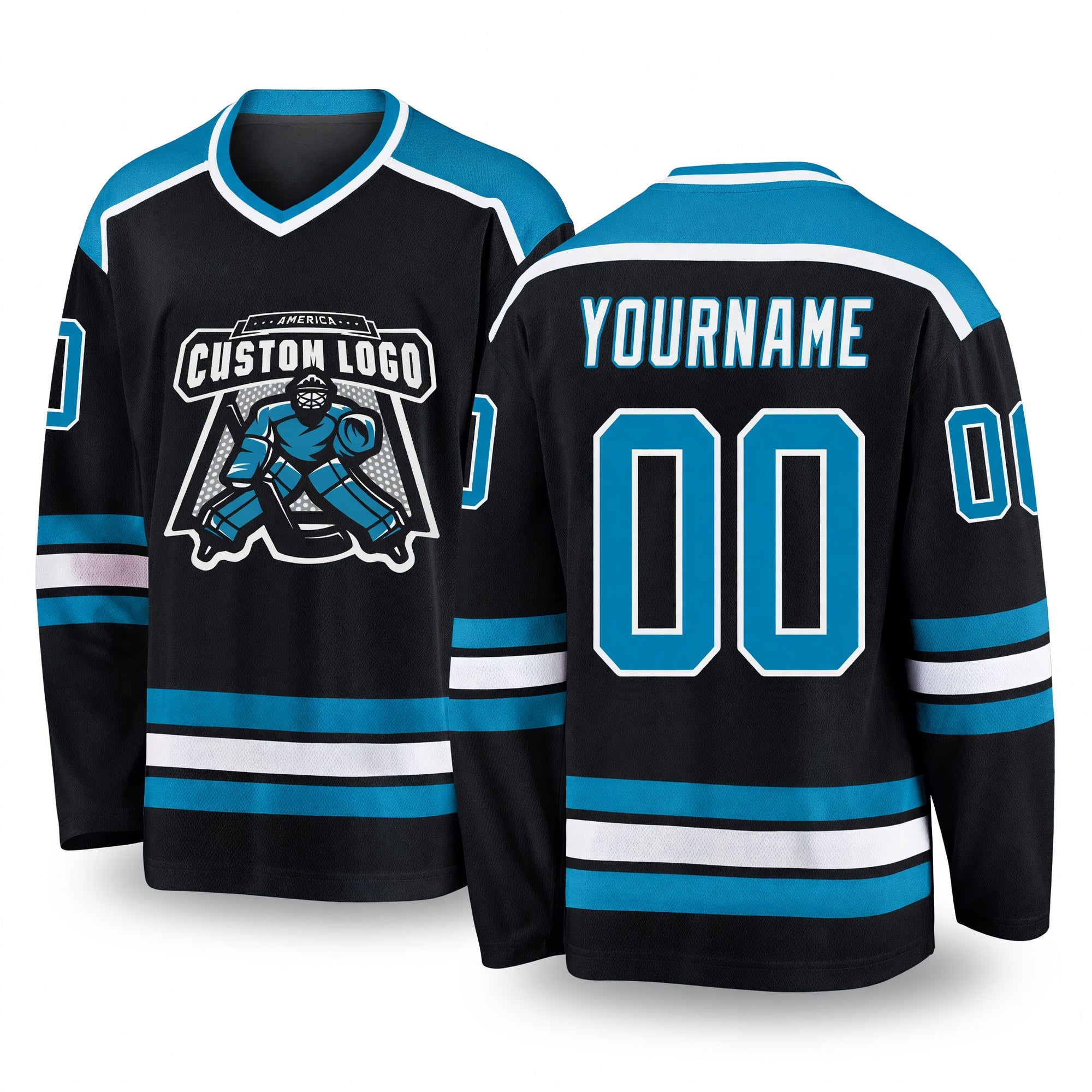 Custom Black Panther Blue-White Hockey Jersey