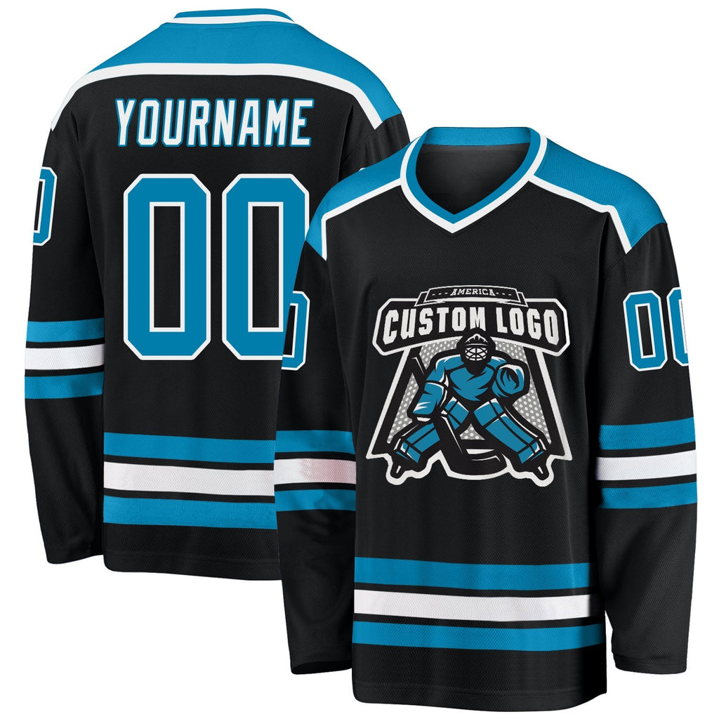 Custom Black Panther Blue-White Hockey Jersey photo 1