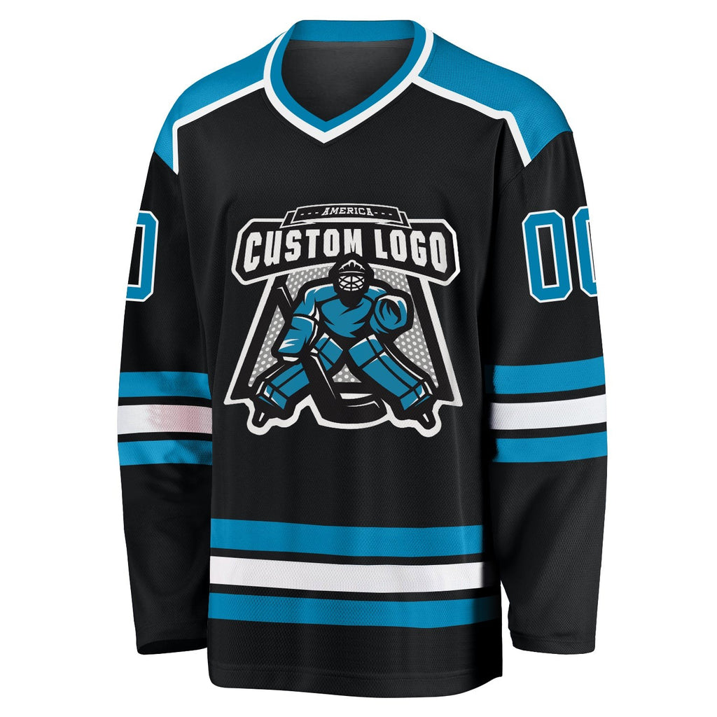 Custom Black Panther Blue-White Hockey Jersey photo 2