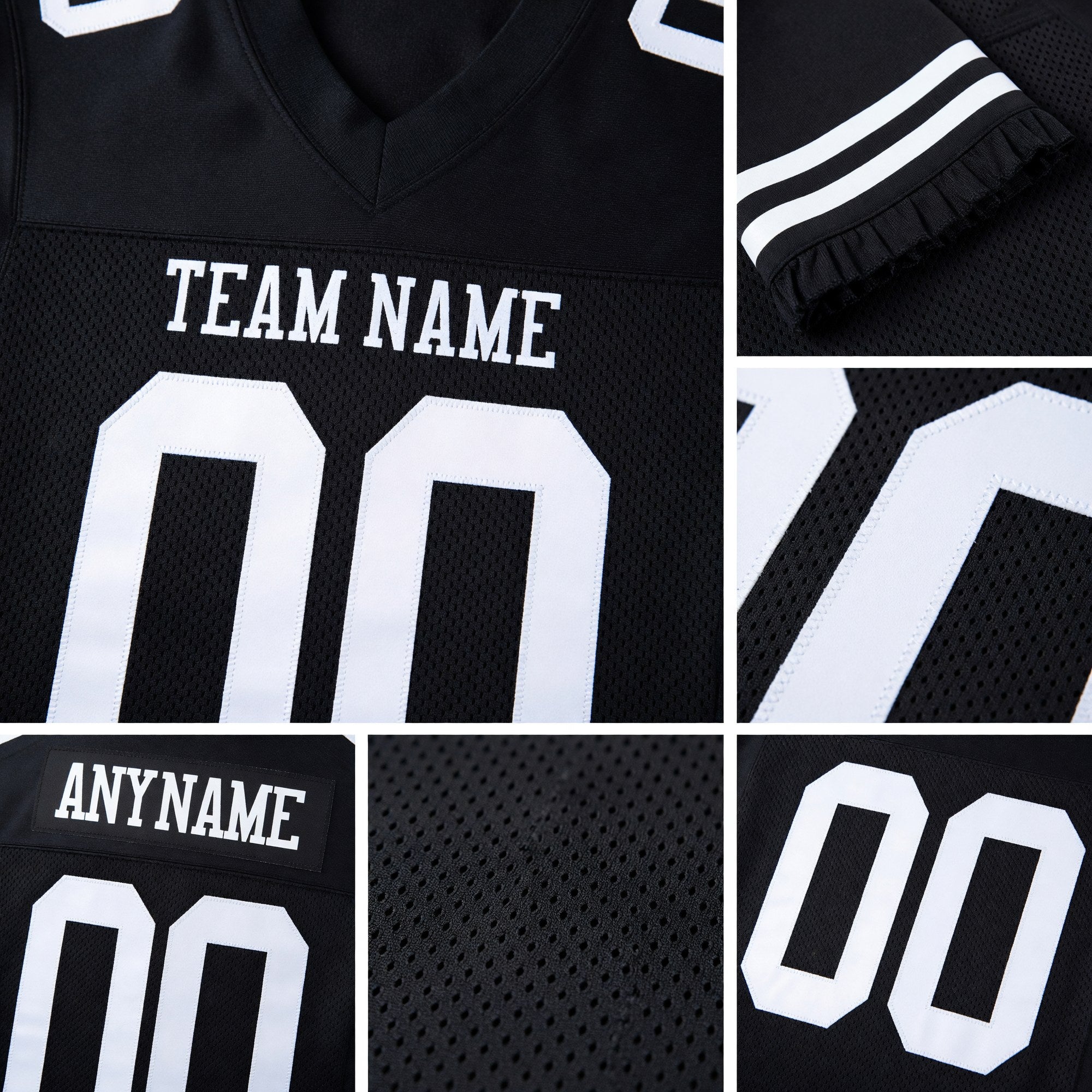 Custom Black White Mesh Authentic Football Jersey detail
