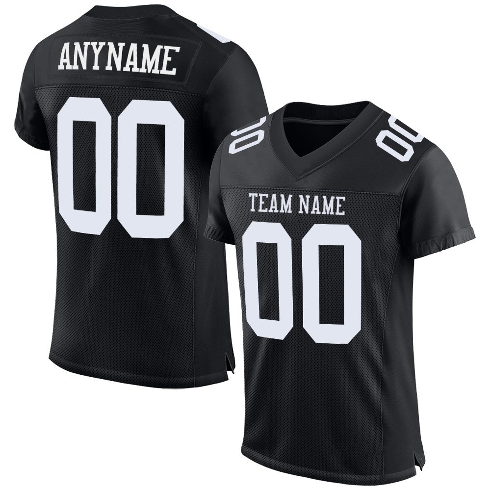 Custom Black White Mesh Authentic Football Jersey photo 1