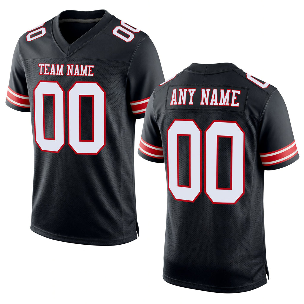 Custom Black White-Red Mesh Authentic Football Jersey