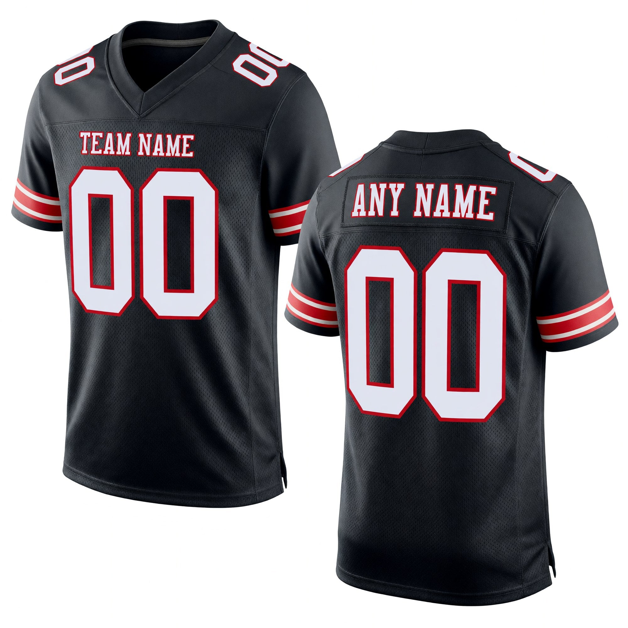 Custom Black White-Red Mesh Authentic Football Jersey
