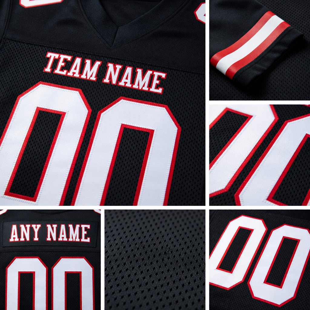 Custom Black White-Red Mesh Authentic Football Jersey detail