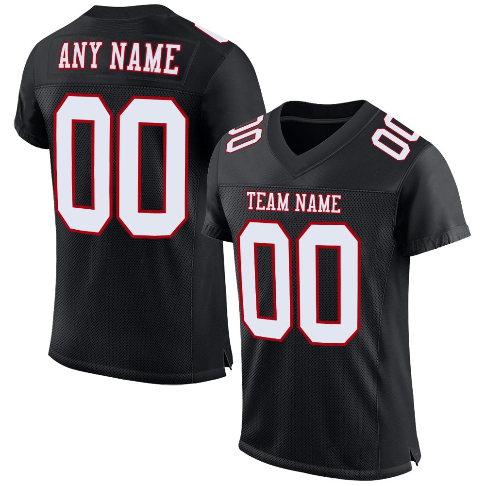 Custom Black White-Red Mesh Authentic Football Jersey photo 1