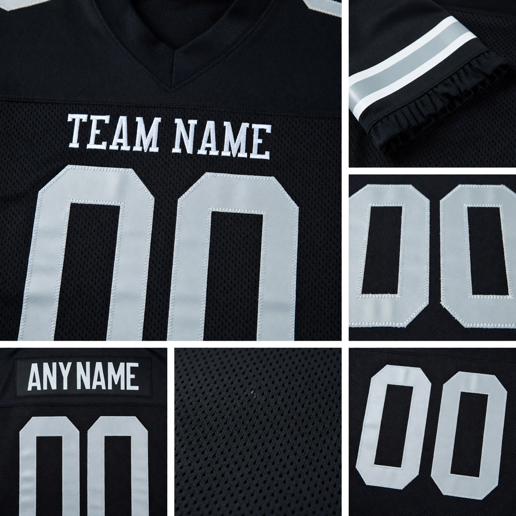 Custom Black Silver Mesh Authentic Football Jersey detail