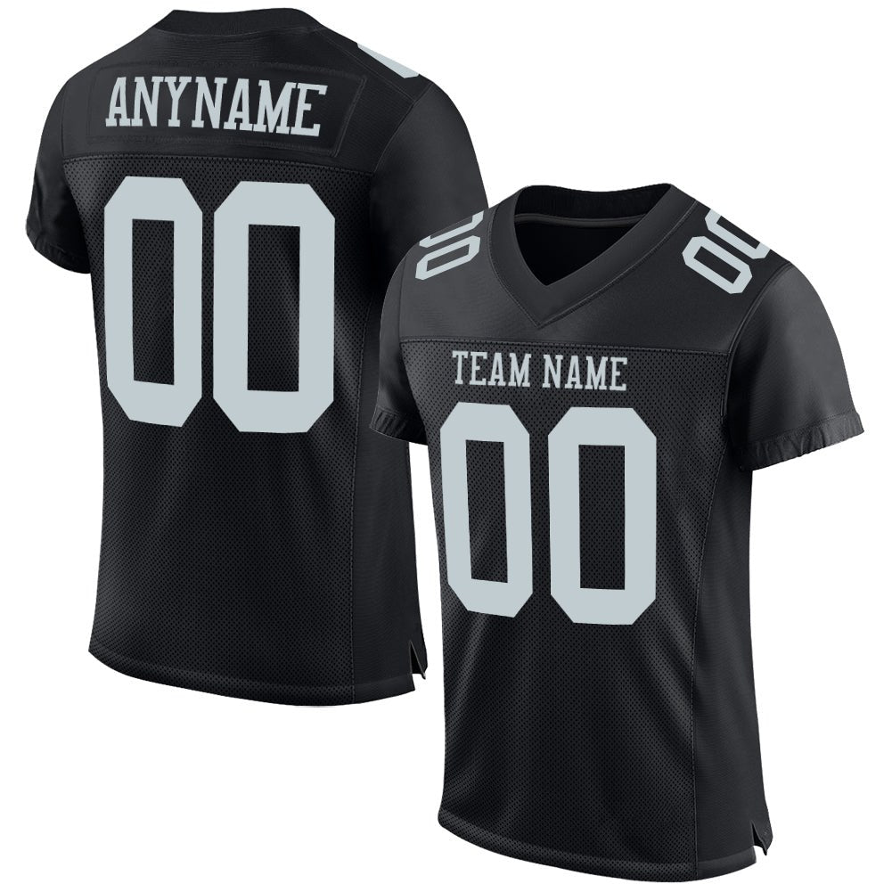 Custom Black Silver Mesh Authentic Football Jersey photo 1