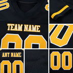 Custom Black Gold-White Mesh Authentic Football Jersey detail