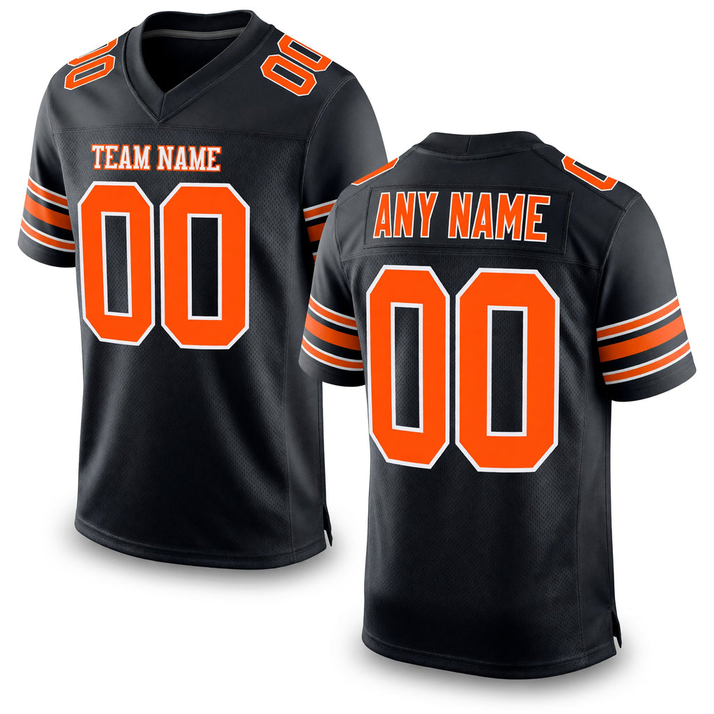 Custom Black Orange-White Mesh Authentic Football Jersey